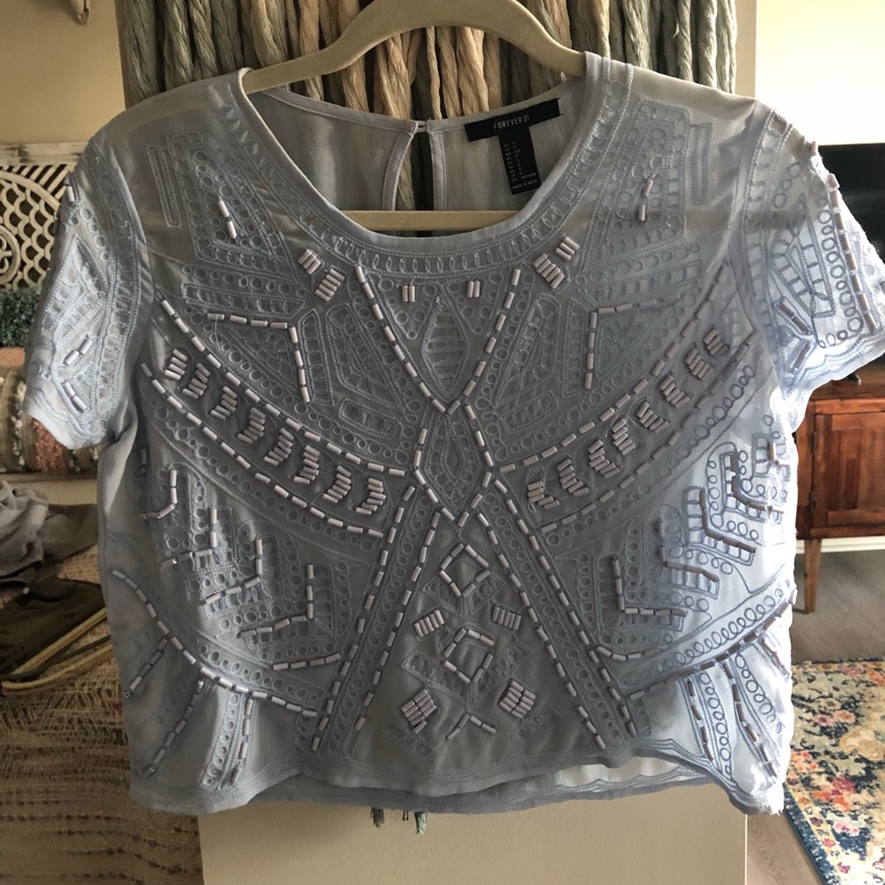 Beaded blue boho top